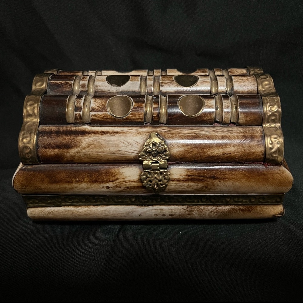 Vintage Made in India Polished Camel Bone with Brass Accents Treasure Chest Box